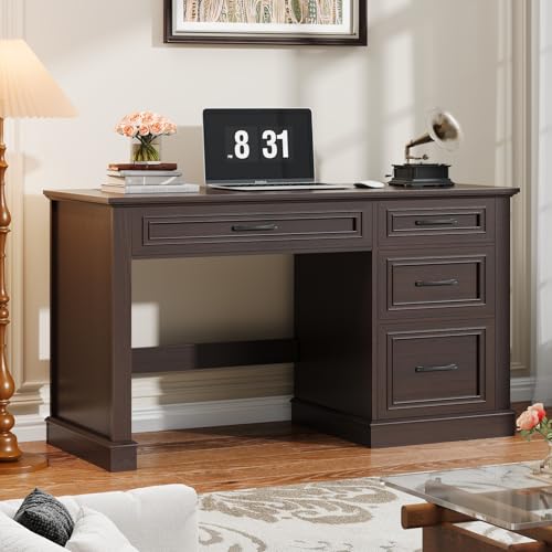 Halitaa Farmhouse 47" Executive Desk, Computer Desk with Drawers and File Drawer, Workstation Computer Desk with Charging Station for Home Office, Study. Walnut - color: Walnut, size: With Charging Station