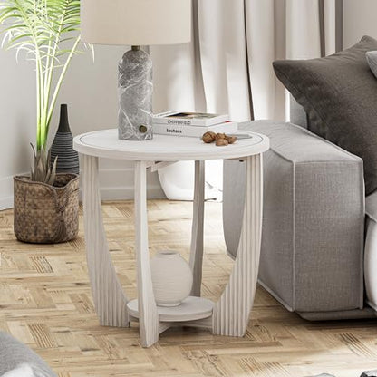 COZAYH Rustic Farmhouse end Table X 2P with Storage Shelf, French Country Accent Side Table for Family, Dinning or Living Room, Small Spaces, Modern, Round, White - color: White
