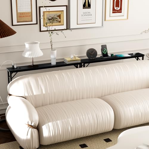 Aduanbang 78.7 inch Narrow Console Table with Outlet, Sofa Table Set of 2, Behind Couch Table, Long Entryway Tables with Charging Station, for Living Room, Rustic Brown - color: Black, size: 5.9"D x 78.7"W x 30"H