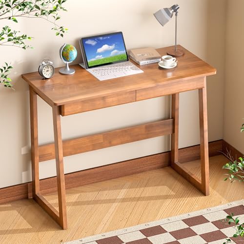 100% Solid Wood Writing Desk - Mid Century Modern Desk, Home Office Desks with Drawers, Walnut Vintage Desks, Laptop Computer Work Study Table for Bedroom, Living Room & Office