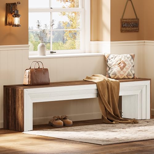 Tribesigns 71" Extra Long Entryway Bench, Farmhouse Bed Bench (Brown&White) | Modern Wooden Shoe Bench Indoor Seating with Layered Design for Hallway, Bedroom, Living Room, Sofa Back, Dining Room - color: Brown & White