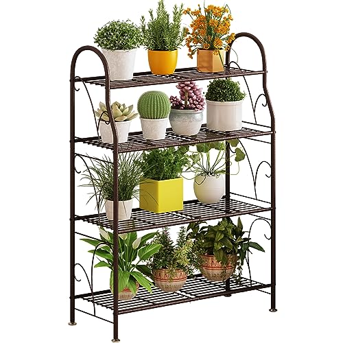 SORCEDAS Plant Stand Indoor Outdoor Plant Shelf 4 Tier Metal Corner Flower Stand Multiple Holder for Patio Garden Balcony Living Room ,Bronze - size: 4 Tier-Bronze