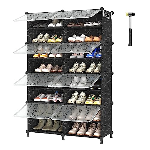 AWTATOS 8 Tiers Shoe Rack Organizer, 32 Pair Shoe Storage Cabinet, Black | DIY Stackbale Plastic Shoe Organizer Shelves for Closet Entryway Hallway Bedroom - color: Black, size: 8 Cube