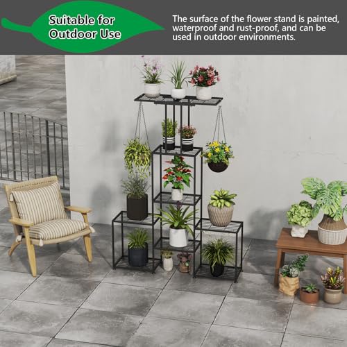 Plant Stand Indoor Outdoor, Metal 6 Tier Tall Hanging Plant Shelf for Multiple Flower Planter Large Heavy Duty Ladder Plant Holder for Garden, Black (y-202) - size: y-202