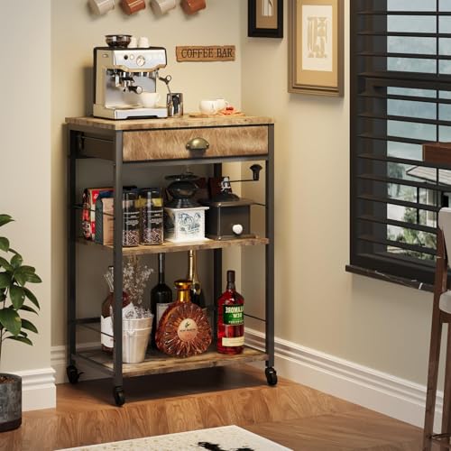 X-cosrack Coffee Bar Cabinet with Storage,3 Tier Coffee Bar Carts for The Home Buffets & Sideboards,Coffee Station Corner Table with Rolling Wheels for Kichen,Entryway,Living Room