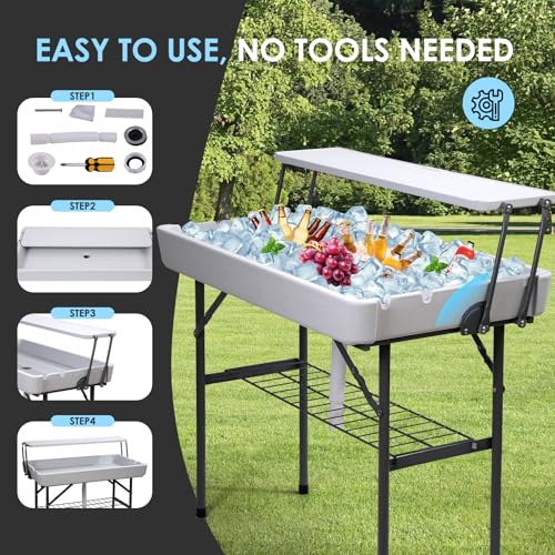 CDEN 4 ft ice Cooler Table, Outdoor Folding ice Table, Portable Cooler Table, ice Table, with Sink and Drain, with Removable Skirt (White) - size: WHITE