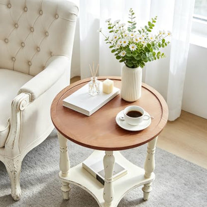 BERRYMERRY 18.5" 2-Tier French Country End Table with Tray Top, White Round Side Table for Living Room Small Spaces, No Tool Assembly - color: Tray Top 1pc