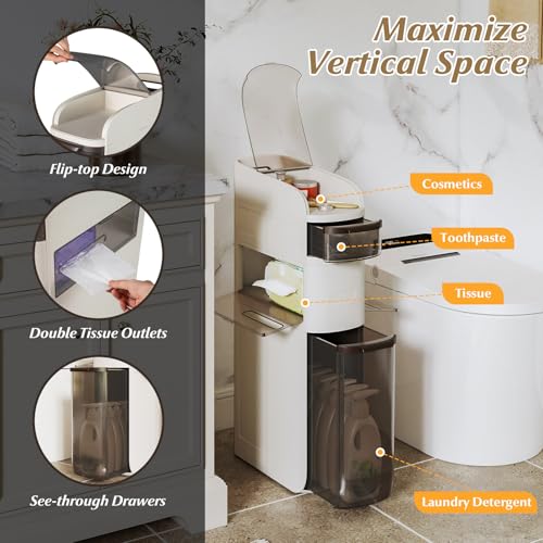 Giantex 4-Tiers Narrow Bathroom Storage Cabinet, Slim Rolling Toilet Paper Organizer w/Drawers, Tissue Box, Movable Plastic Storage Cart for Laundry Living Room Kitchen (17” x 7” x 30”（4 Tiers）) - size: 17” x 7” x 30”（4 Tiers））
