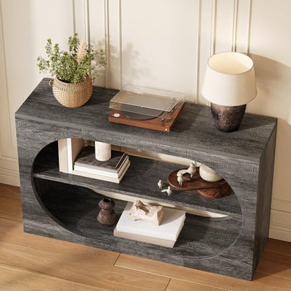 Console Table, 55-Inch Entryway Tables 3-Tier Wood Narrow Sofa Tables for Living Room Foyer Table for Entryway, Hallway, Entrance - color: Grey