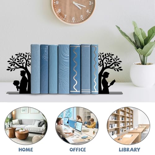 Metal Bookends Tree of Life Book Ends for Shelves | Couple Bookends Decorative Unique Desk Bookend Black Book Stopper for Home Reading Bookshelf Decor Book Lovers Gift - style: Tree of Life