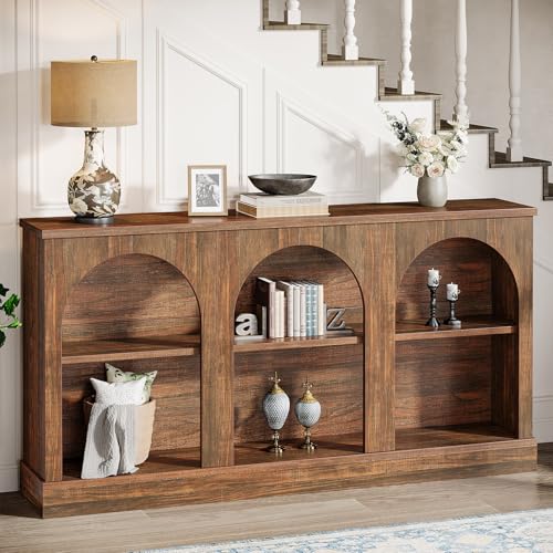 Tribesigns Farmhouse Console Table, 63-Inch Long 3 Tier Entryway Table with Storage, Wooden Rectangular Sofa Table Behind The Couch for Entrance, Hallway, Living Room, Dark Brown - color: Dark Brown