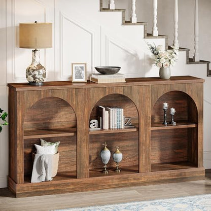 Tribesigns Farmhouse Console Table, 63-Inch Long 3 Tier Entryway Table with Storage, Wooden Rectangular Sofa Table Behind The Couch for Entrance, Hallway, Living Room, Dark Brown - color: Dark Brown