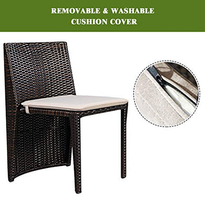 Giantex 3 PCS Cushioned Outdoor Wicker Patio Set Convention Bistro Set Garden Lawn Space Saving Conversation Sofa Furniture No Assembly (Brown) - color: Brown