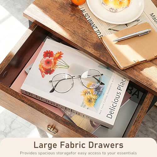 JMLHMXC Nightstands Industrial Bedside End Tables with Drawer and Storage Shelf,Small Side Table for Bedroom, Living Room, Sofa Couch,Brown