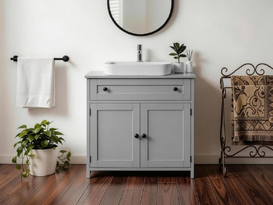 Karl home Grey Under Sink Bathroom Vanity with U-Shape Cut-Out | Freestanding Under Sink Cabinet with 1 Drawer, 2 Doors & Adjustable Shelf, 7.87 * 11.81 * 23.62 Inches for Bathroom Storage - color: Grey, size: 1 Drawer and 2 Doors