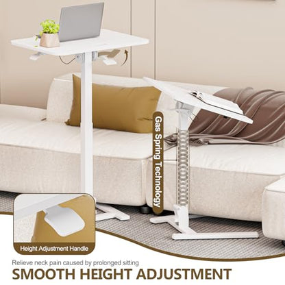 25 Inch Mobile Foldable Standing Desk for Home Office, White | 180 Tiltable Desktop, Height Adjustable, No Assembly Computer Workstation, Portable Rolling Laptop Table, Sit-Stand Desk - color: White