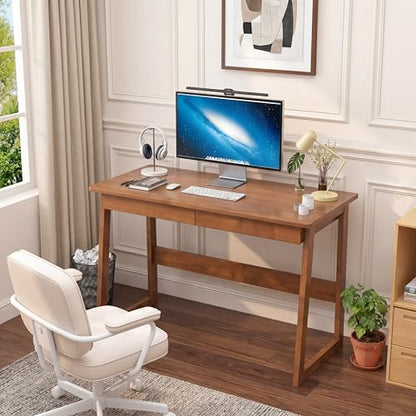 100% Solid Wood Writing Desk - Mid Century Modern Desk, Home Office Desks with Drawers, Walnut Vintage Desks, Laptop Computer Work Study Table for Bedroom, Living Room & Office