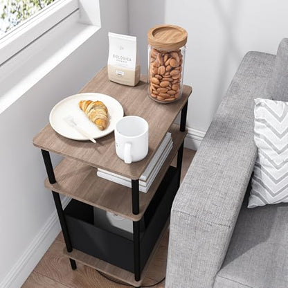Small Side Table with Charging Station, Set of 2 End Table for Small Spaces, Slim Nightstand with Outlet,Sofa Beside Table, 3-Tier Storage Shelf,Living Room, Bed Room, Natrual Walnut - color: Natrual Walnut
