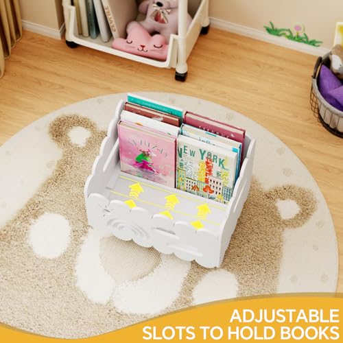 Wood Kids Bookshelf, Montessori Bookshelf, With 2 Adjustable Dividers, Suitable Kids Rooms, Nursery & Classroom, Kids Bookshelf And Toy Storage, Toddler Book Rack, Nursery Book Shelves, Kids Bookcase - color: White(stationary)