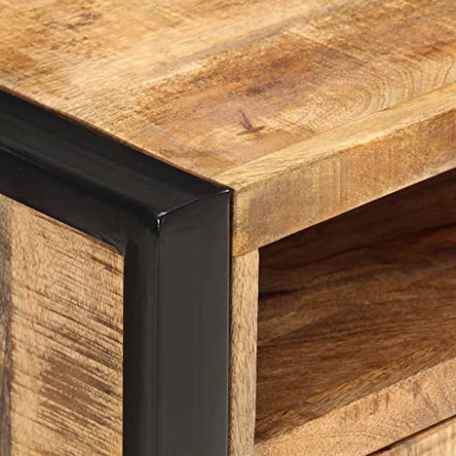 Nightstand Solid Mango Wood Bedside Cabinet with Metal Frame 13.8"x15.7"x21.7" Industrial End Table Storage Shelf for Bedroom, Living Room, Dorm