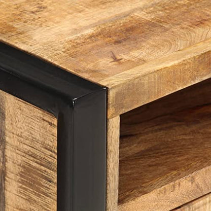 Nightstand Solid Mango Wood Bedside Cabinet with Metal Frame 13.8"x15.7"x21.7" Industrial End Table Storage Shelf for Bedroom, Living Room, Dorm