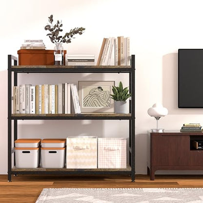 3-Tier Industrial Bookshelf，36" x 12" x 36" | Wood and metal frame, 360° adjustablefeet, waterproof, scratch-resistant, easy assembly, for home/office, 100lbs/tier.