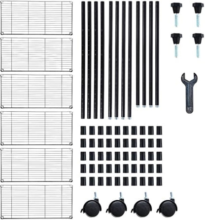 Simple Deluxe Heavy Duty 6-Shelf Shelving, 29.92'' D x 13.98'' W x 71.65'' H Adjustable Wire Shelving with Hanging Hooks and Wheels, Black - color: Black, size: 6-Tier