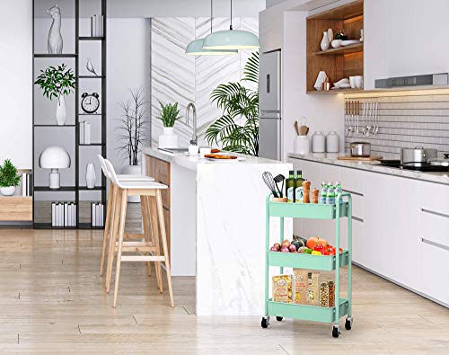 3-Tier Rolling Metal Storage Organizer - Mobile Utility Cart, Kitchen Cart with Caster Wheels (Aqua Green) - color: Aqua Green