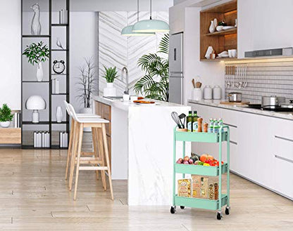 3-Tier Rolling Metal Storage Organizer - Mobile Utility Cart, Kitchen Cart with Caster Wheels (Aqua Green) - color: Aqua Green