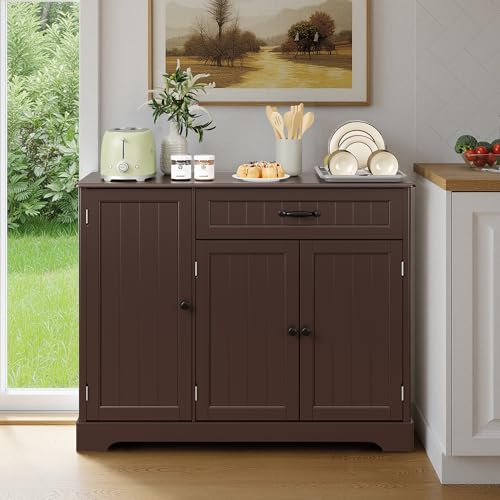 Ahomly Buffet Cabinet, Coffee Bar, Sideboard Cabinet with Internal Storage Shelf for Dining Room, Kitchen, Living Room, Kitchen and Laundry Room, Dark Brown - color: Dark Brown