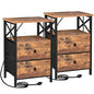 AMHANCIBLE Nightstands Set of 2, Large Night Stand with Charging Station | Bedside Table, 2 Fabric Drawers, End Side Tables Living Room, with Open Shelf, USB Ports Outlets, for Bedroom, Rustic Brown - color: Rustic Brown