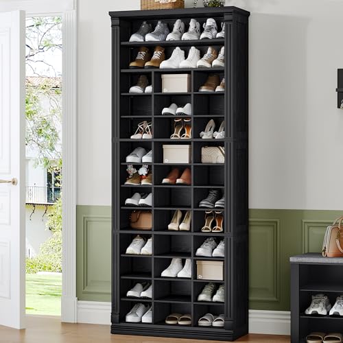 Hzuaneri 13 Tiers Shoe Storage Cabinet, Tall Shoe Cabinet with Cubby | Wooden Shoes Organizer for Closet, 39 Pairs, Shoes Cubby Organizer for Entryway, Hallway, Bedroom, Black SR31004X - color: Black, size: 12.6"D x 28.7"W x 80.9"H