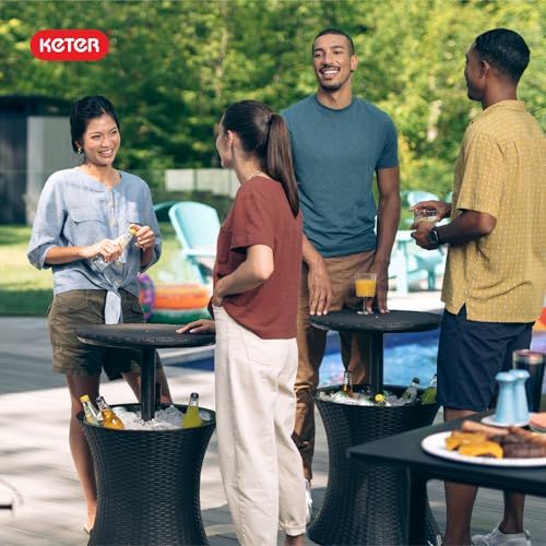 Keter Pacific Cool Bar Outdoor Patio Furniture and Hot Tub Side Table with 7.5 Gallon Beer and Wine Cooler, Dark Grey - color: Dark Grey