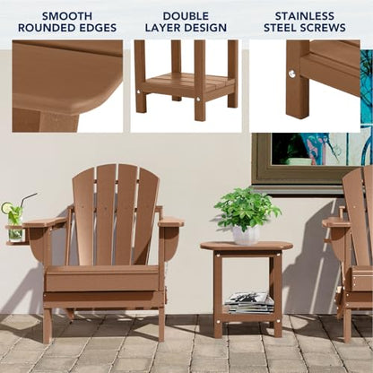 nalone Adirondack Side Table 16.5" Outdoor Side Table HDPE Plastic Double Adirondack End Table Small Table for Patio (Teak) - color: Teak