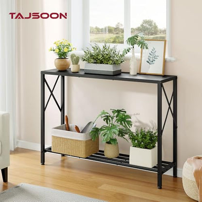 Console Table 41.8", 2 Tier Narrow Entryway Table with Shelves | Black Sofa Table with Stable X-Frame, Behind The Couch, for Entryway, Hallway, Entrance, Living Room, Foyer, Office, Black - color: Black