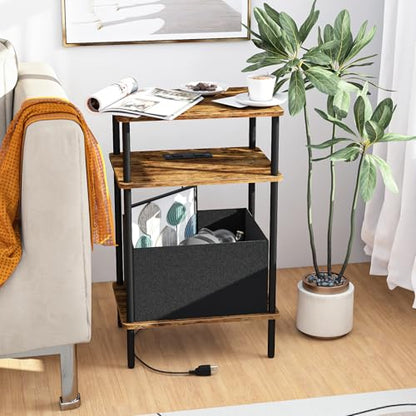 Small Side Table with Charging Station, Set of 2 End Table for Small Spaces, Slim Nightstand with Outlet,Sofa Beside Table,Living Room, Bed Room, Rustic Brown - color: Rustic Brown