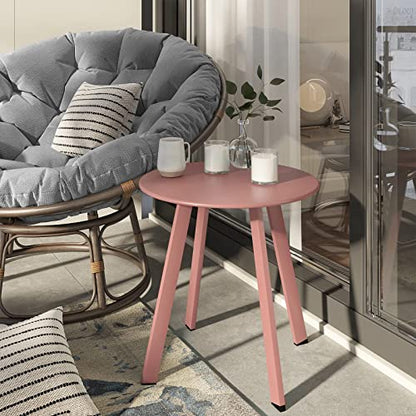 Grand patio Outdoor Side Table Round End Table with Square Feet Small Accent Table Great for Patio Balcony - color: Rose Dawn
