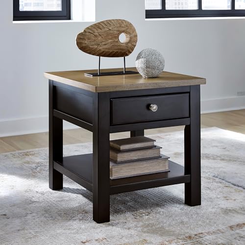 Signature Design by Ashley Drazmine Casual End Table with 1 Lower Shelf, Light Brown & Black - color: Light Brown & Black