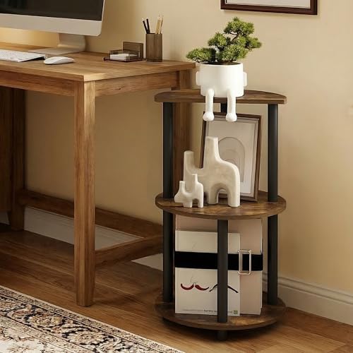 Furinno Turn-N-Tube Side Table, 3-Tier Round End Table, Amber Oak | Half Round Top Panel Night Stand, Nightstand, Bedside Table with Open Shelf, for Living Room, Bedroom - color: Amber Oak/Black