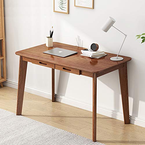 IOTXY Solid Wood Writing Desk - Home Office Workbench Desk with Drawer, Laptop Computer Work Study Table - color: Walnut, size: 100CM