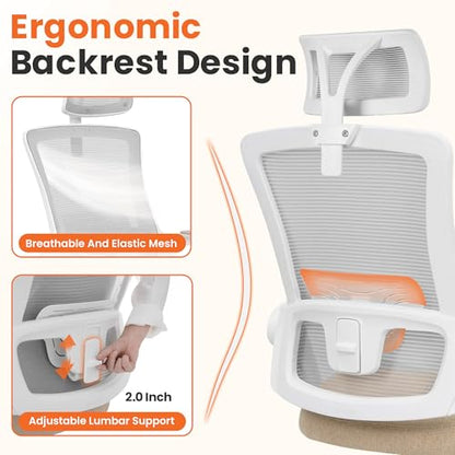 NEO CHAIR Office Desk Chair Gaming Computer High Back Support Mesh Comfy Seat with Adjustable Ergonomic Headrest Lumbar Rolling Flip-up Armrests and Wheels (Beige) - color: Beige