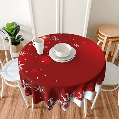 BETGINY Merry Christmas Tablecloth 60 Inch Round Winter Red White Snowflakes Table Cloth Dust-Proof Wrinkle Resistant Rustic Tablecloth for Holiday Party Dining - color: Red Christmas, size: 60" (Round)