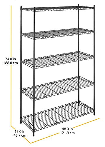 Whitmor Supreme 5 Tier Adjustable Shelving - 500 Pound Weight Capacity Per Shelf - Leveling Feet - color: Black, size: 18" x 48" x 74"