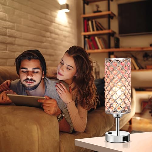 Hong-in Pink Crystal Lamp Set of 2, 3 Way Dimmable Touch Lamp for Bedroom with Crystal Shade, Bedside Nightstand Lamps for Living Room Bedroom Home Office - color: B-Pink