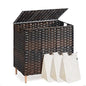SONGMICS 3-Section Laundry Hamper with Lid, 42.2 Gal (160L) PE Rattan Laundry Basket with Removable Washable Liners, for Bedroom & Living Room, Chestnut Brown ULCB223ME01 - color: Chestnut Brown, size: 160 L (3 Basket)
