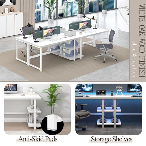 EXCEFUR White Computer Desk, Modern Home Office Desk with Storage Shelf, Wood and Metal Writing Study Table for Living Room Bedroom, 53 Inch - color: White