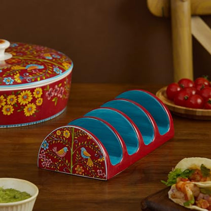 Bico Red Spring Bird Ceramic Taco Holder, Taco Stand Rack Tray, Microwave and Dishwasher Safe - color: Red Spring Bird