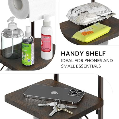 Simple Houseware English Style Toilet Paper Stand Holder w/Woodtop, Bronze | 4 Paper Rolls, 8.5" x 8.75" x 29.2" - color: Bronze, size: Wood Shelf - 29.2''H