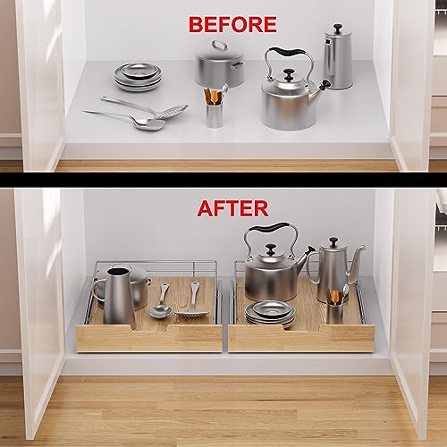 Sikarou Pull Out Cabinet Organizer 20"W x 21"D Wood and Wire Storage Shelf - size: 1-TIE 20*21 WM