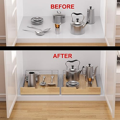 Sikarou Pull Out Cabinet Organizer 20"W x 21"D Wood and Wire Storage Shelf - size: 1-TIE 20*21 WM